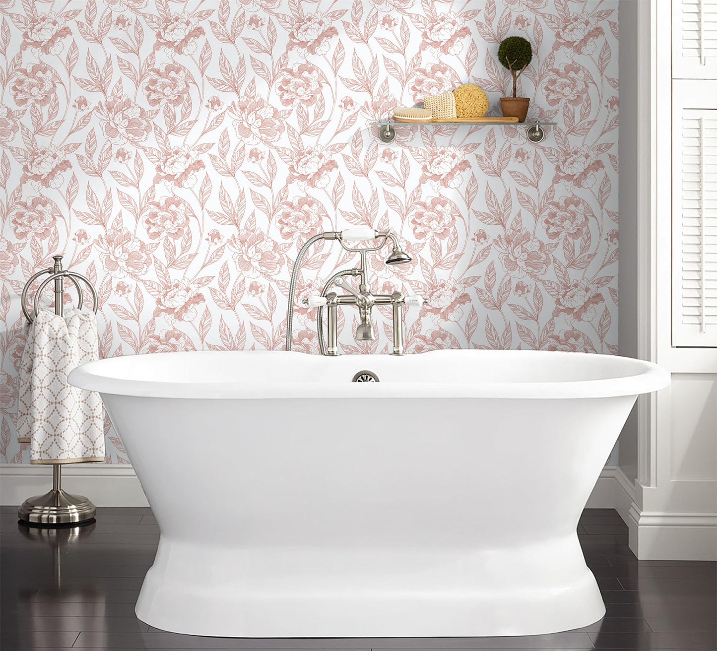 Timeet Pink Floral Peel and Stick Wallpaper Vinyl 17in x 78.7in Modern