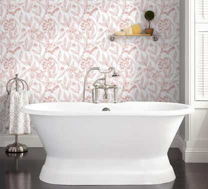 Timeet Pink Floral Peel and Stick Wallpaper Vinyl 17in x 78.7in Modern