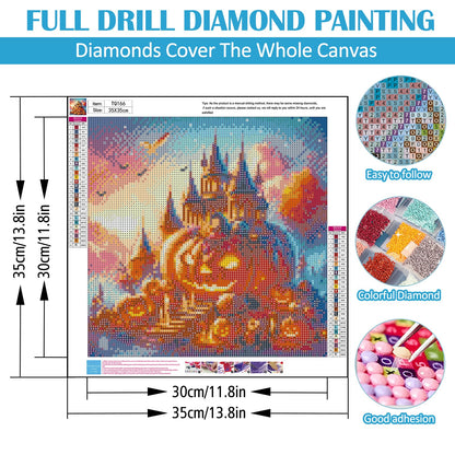 LKHMVCA Fall Pumpkin Castle Candle Diamond Painting Kit 13.8x13.8 Inch