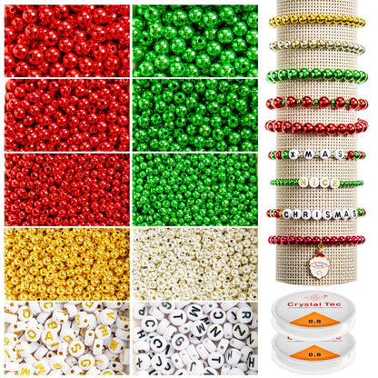 DECYOOL Christmas Jewelry Beads Set 1800pcs Red Green Silver Gold Small