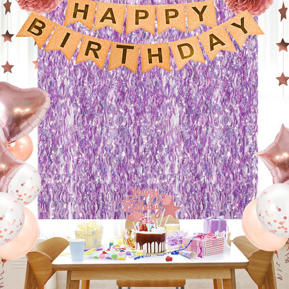 WBinFeng Lilac Pink Wave Party Backdrop Foil Fringe Curtain Streamers 2 Pack