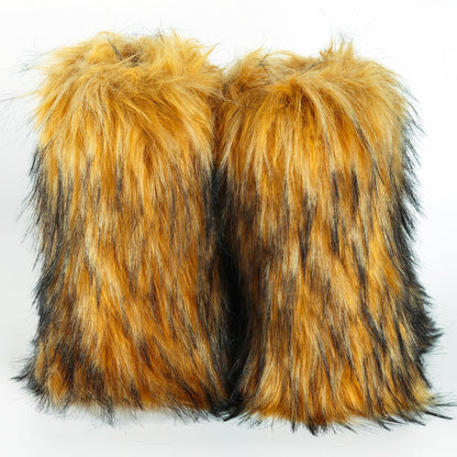Valpeak Women's Snow Boots Knee High Flat Heel Faux Fur Natural Size 9