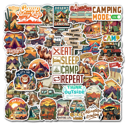 BIGZORO Desert Camping Stickers Camel Cactus Waterproof Vinyl Pack 50