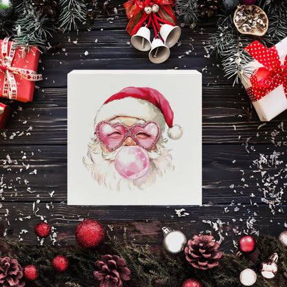 XUNLURY Santa Wooden Box Sign Pink Christmas Decor 5x5 Inch