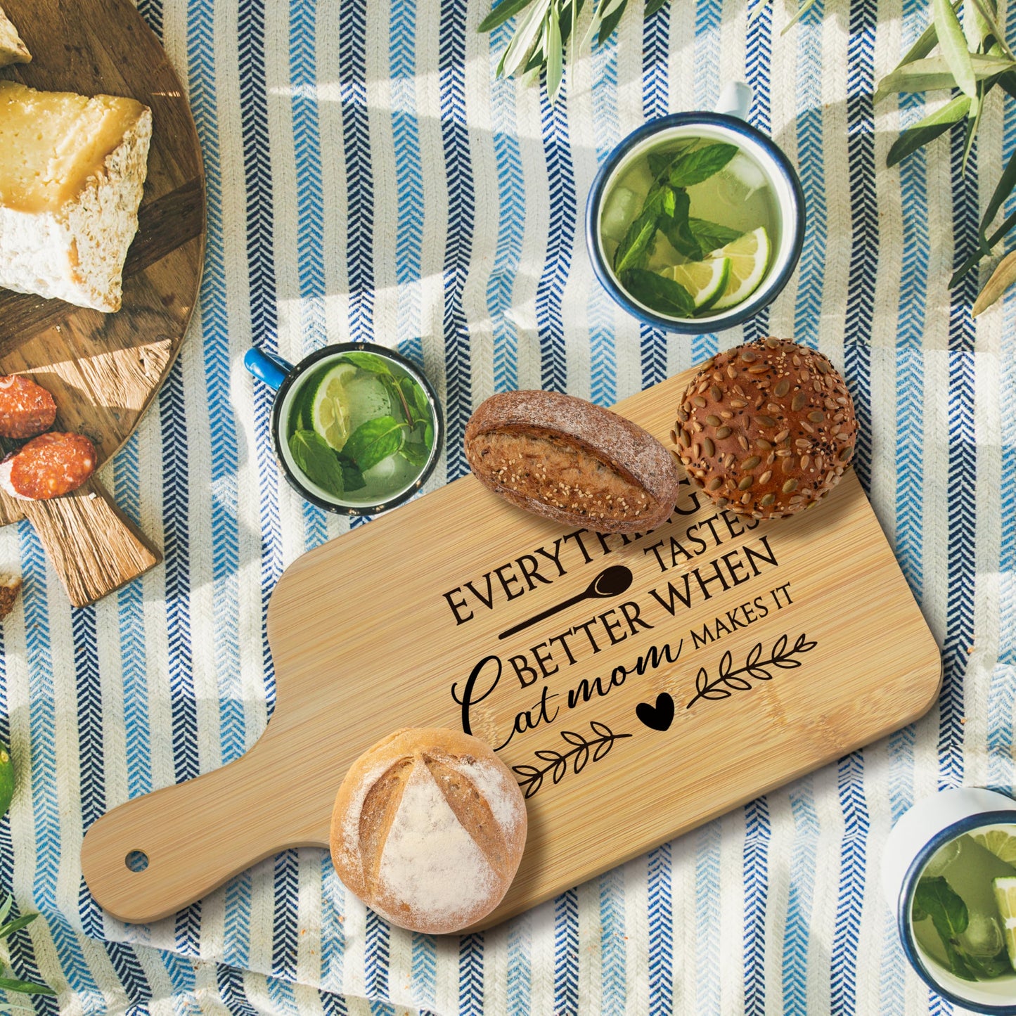 FONDCANYON Cat Mom 15x7 Cutting Board with Handle Kitchen Gift