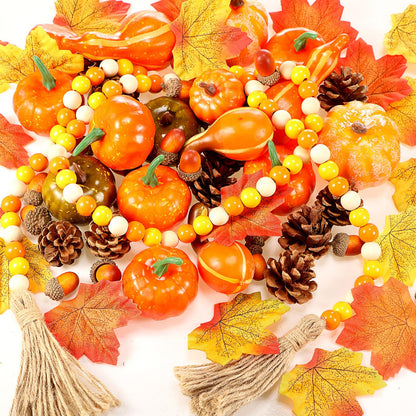 Jutom 148 PCS Fall Artificial Pumpkins Set with Pinecones Acorns Leaves