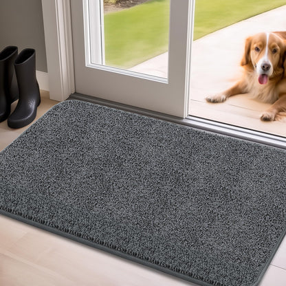 Mibao Front Door Mat Non-Slip Waterproof 35.5x59in Dark Grey TPR Backing