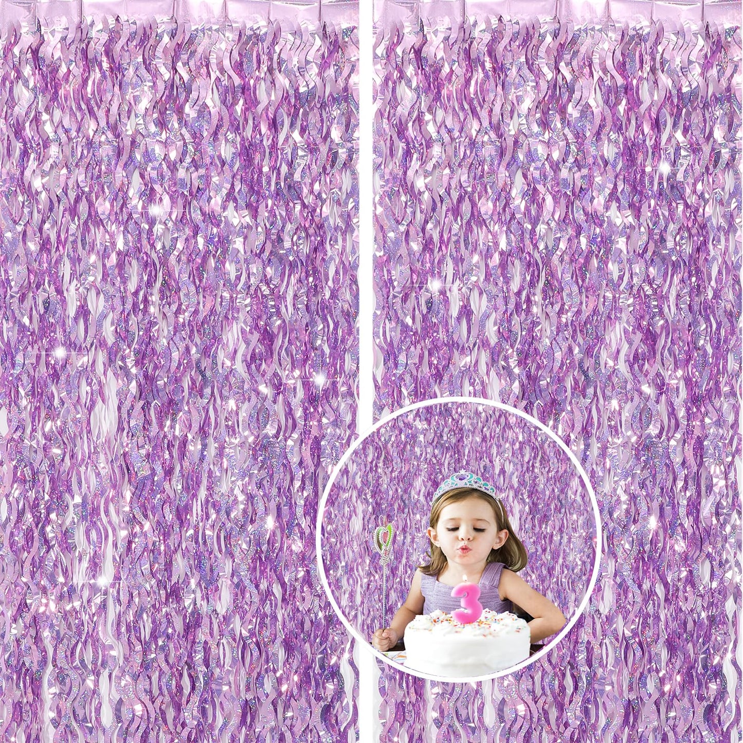 WBinFeng Lilac Pink Wave Party Backdrop Foil Fringe Curtain Streamers 2 Pack