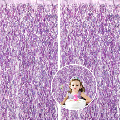 WBinFeng Lilac Pink Wave Party Backdrop Foil Fringe Curtain Streamers 2 Pack