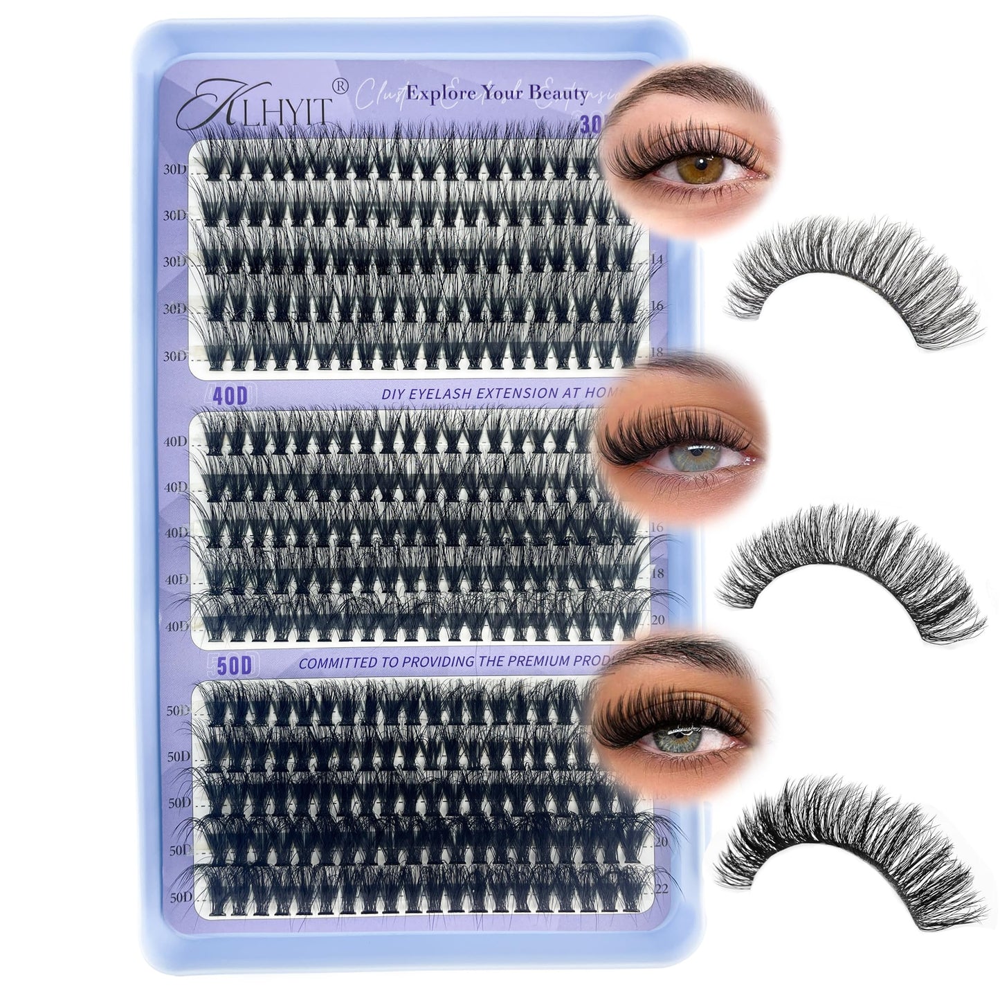 KLHYIT Wispy Lash Clusters 300PCS 10-22mm Mixed D C 30D-50D Eyelash Extensions