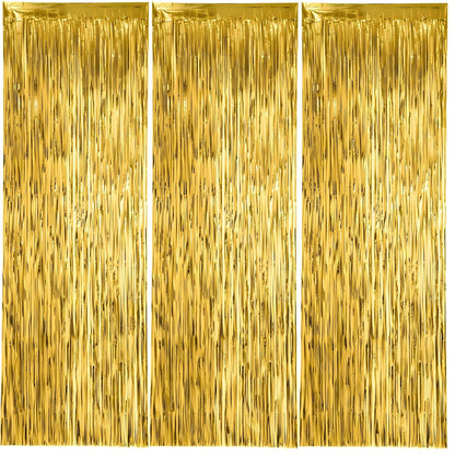 Calmi Halloween Foil Fringe Curtain Backdrop 6.6x3.3ft Orange Purple Black 3Pack