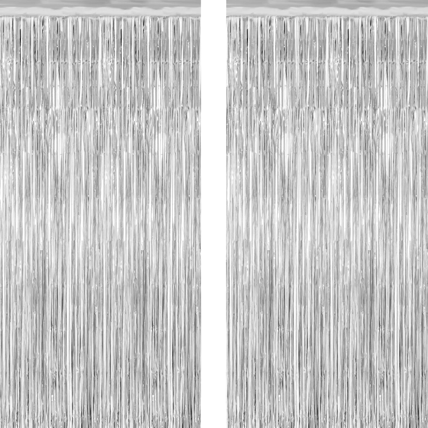 ZATAYE 2 Pack Tinsel Backdrop 3.28x7.05 FT Silver Metallic Foil Curtains