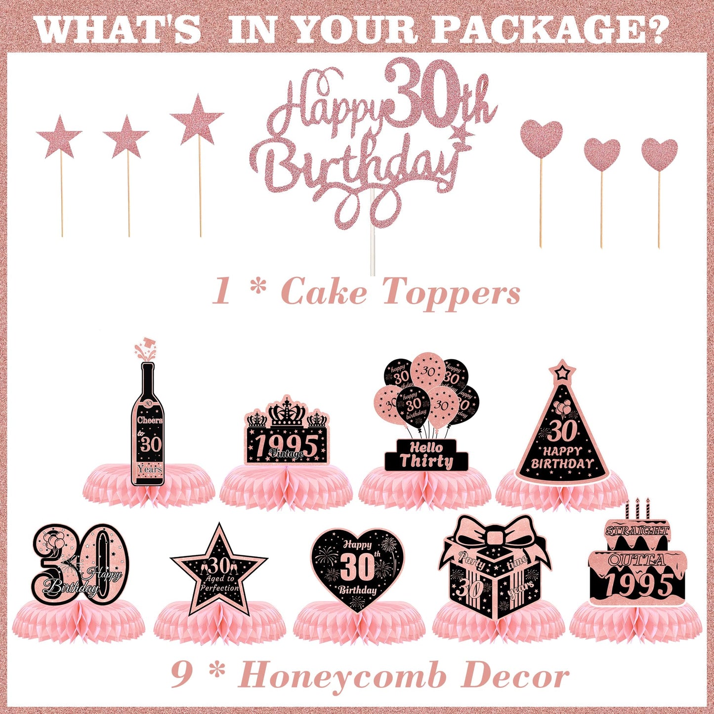 ITHKIRHO 30th Birthday Honeycomb Centerpieces Rose Gold 10 Pcs Decorations