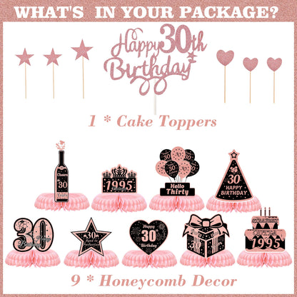 ITHKIRHO 30th Birthday Honeycomb Centerpieces Rose Gold 10 Pcs Decorations