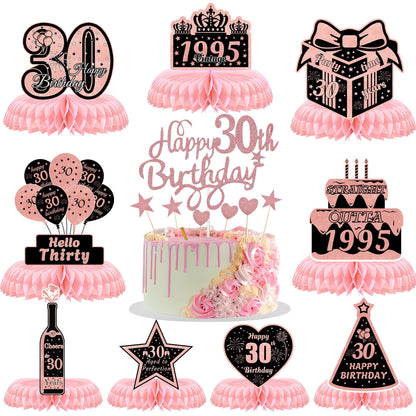 ITHKIRHO 30th Birthday Honeycomb Centerpieces Rose Gold 10 Pcs Decorations