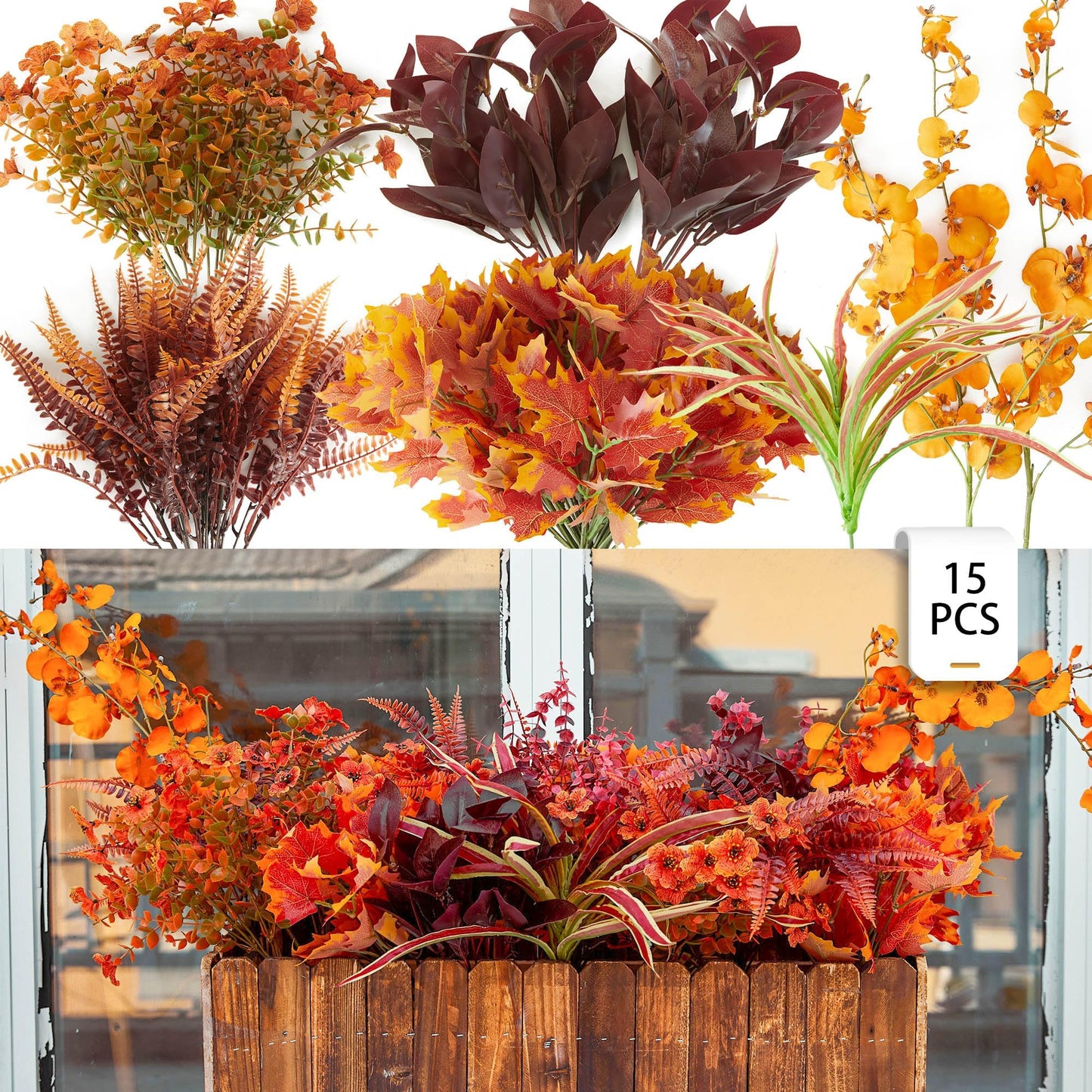 PARTY JOY 15 Bunches Artificial Fall Orchid Flowers 10x5x5in Autumn Decor
