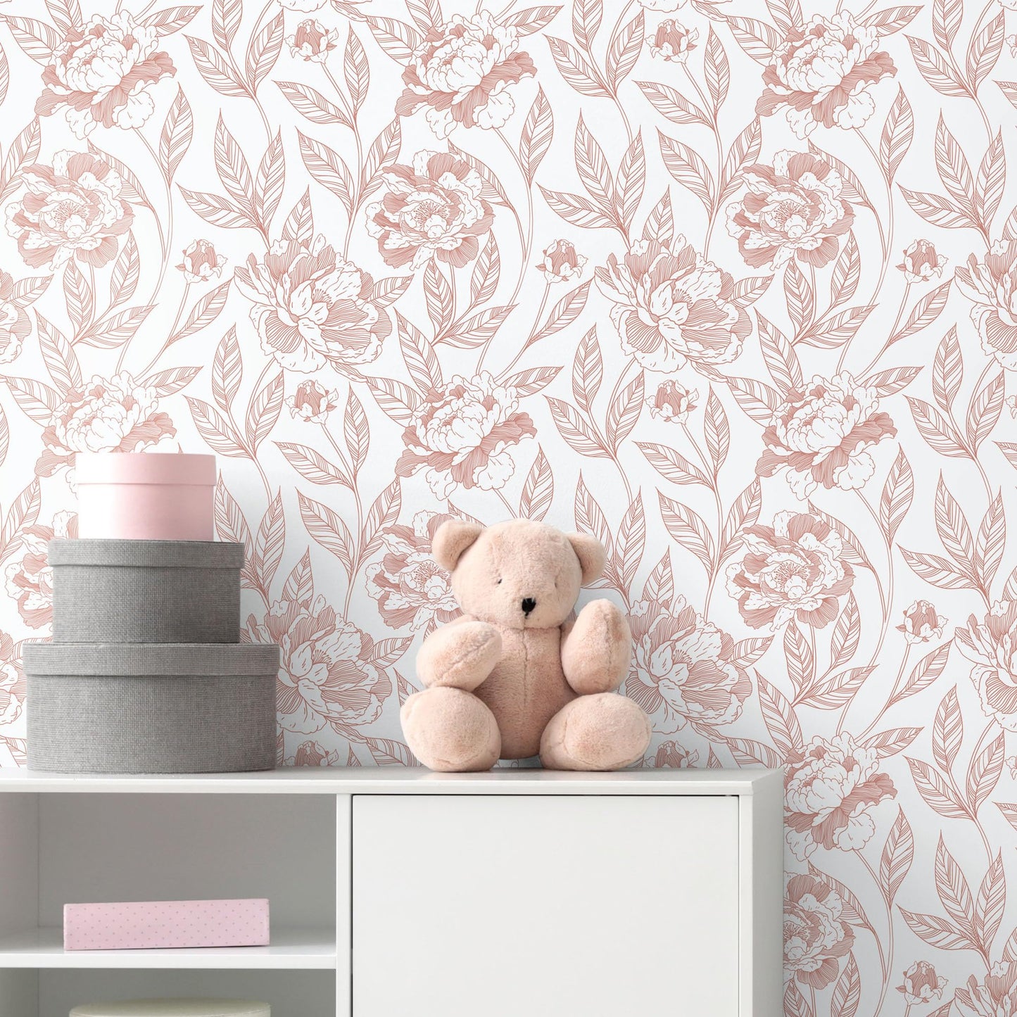 Timeet Pink Floral Peel and Stick Wallpaper Vinyl 17in x 78.7in Modern
