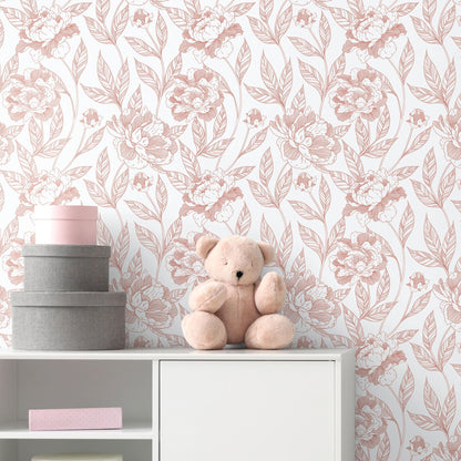Timeet Pink Floral Peel and Stick Wallpaper Vinyl 17in x 78.7in Modern