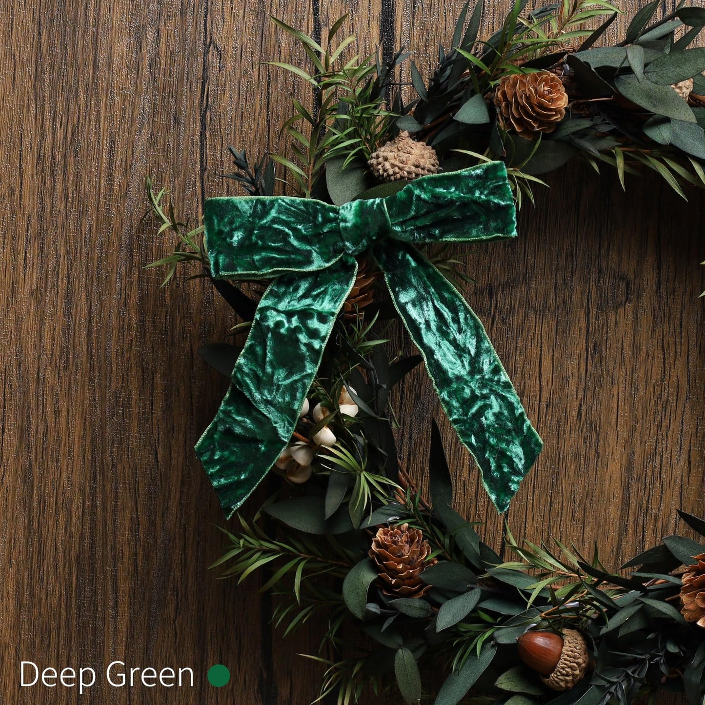 LaRibbons 24 Pcs Green Crinkled Velvet Bows 3.94x3.94in Vintage Style