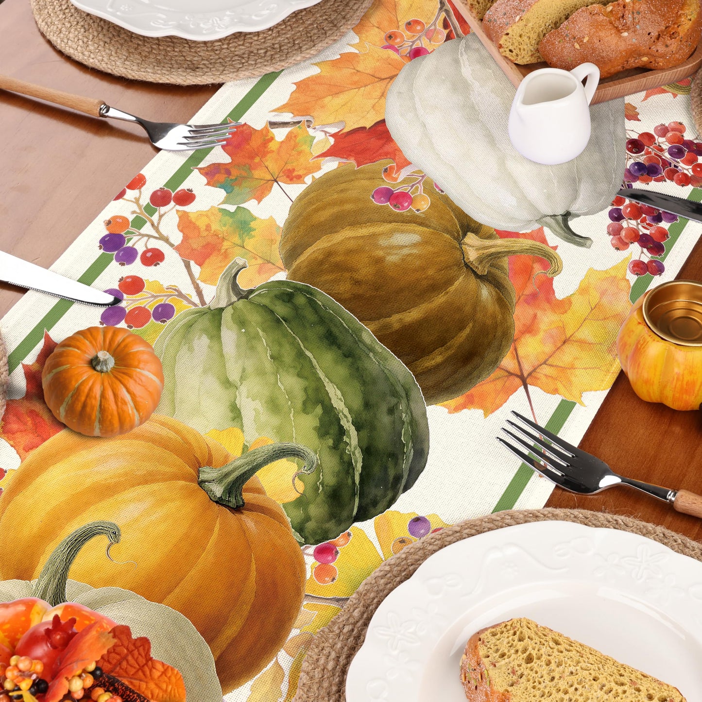LULUXENIA Thanksgiving Table Runner Maple Leaves Pumpkin Fall Decor 13x72 Inch