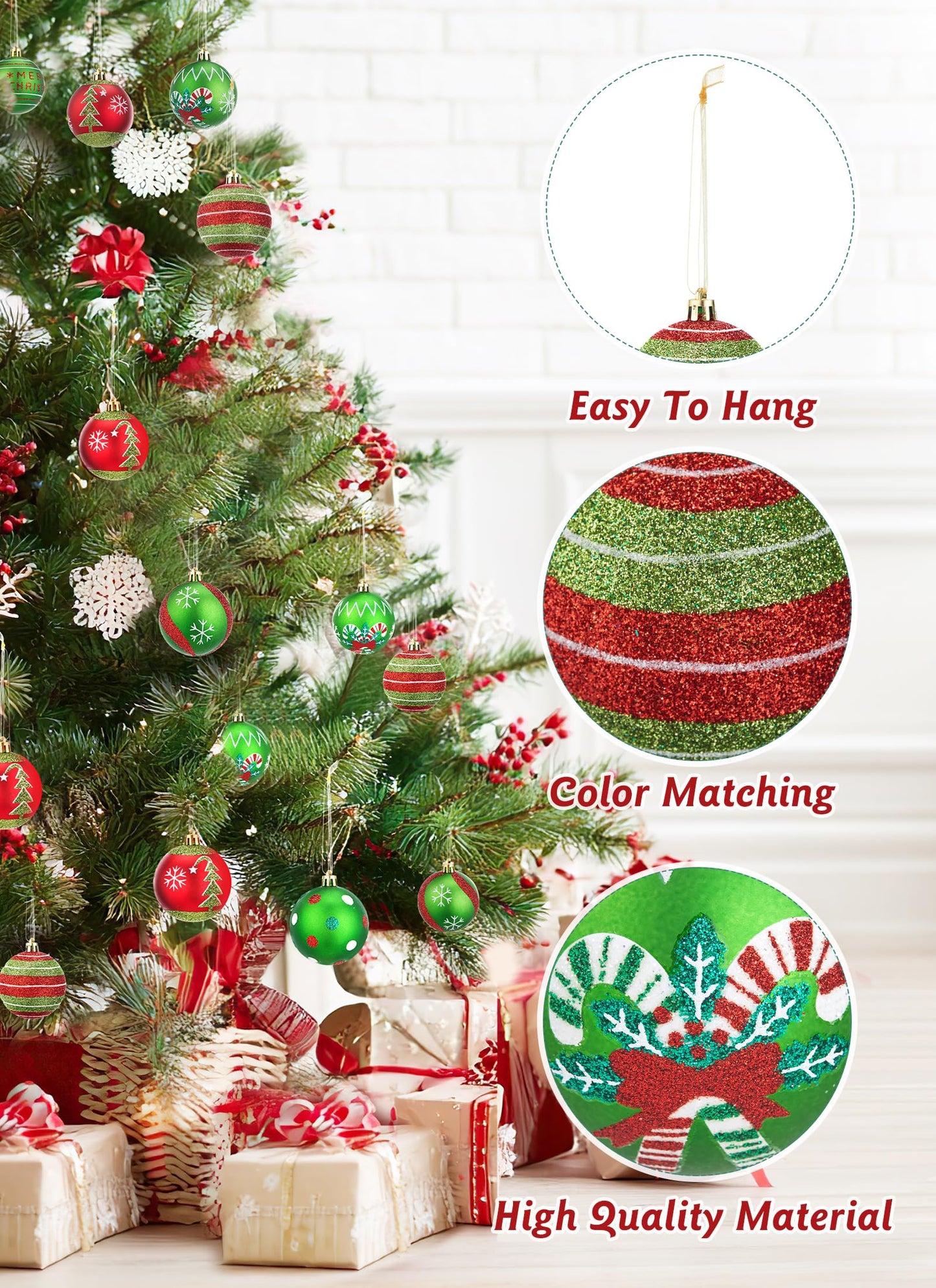 SmartDawn 12 Pcs 3.15in Christmas Ball Ornaments Red Green Plastic