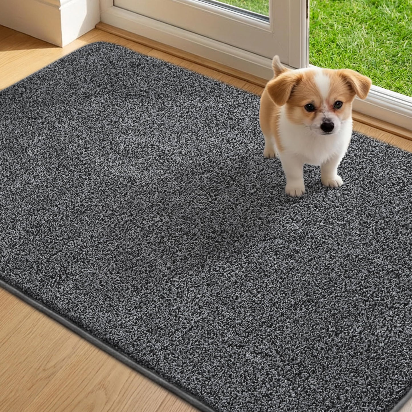 Mibao Front Door Mat Non-Slip Waterproof 35.5x59in Dark Grey TPR Backing