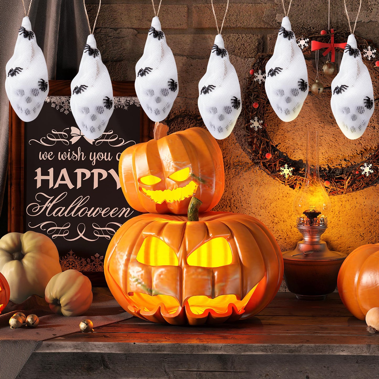 Watayo 12 Pcs Mini Halloween Skull Decorations 4x1.5in White Gauze Wrapped