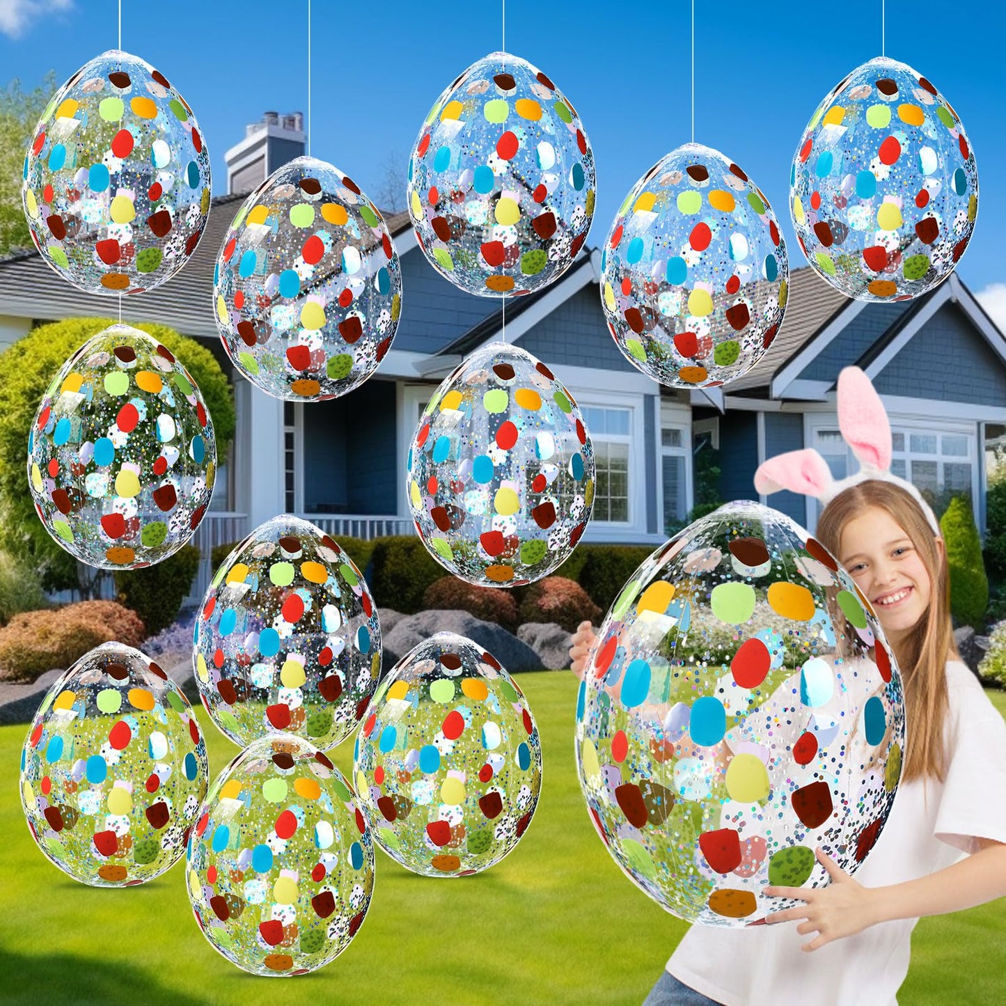 Jetec 12 Pcs Inflatable Easter Eggs 16in Large Glitter PVC Decorations Silver