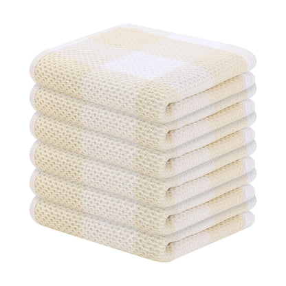 Homaxy Cotton Waffle Weave Check Plaid Dish Cloths 12x12 White Beige 6-Pack