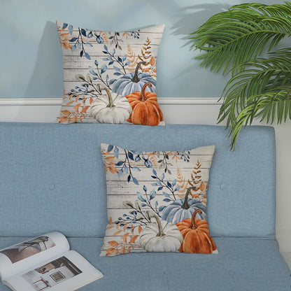 Yxuiyal Fall Pillow Covers 18x18 Set of 2 Blue Orange Pumpkin Leaves
