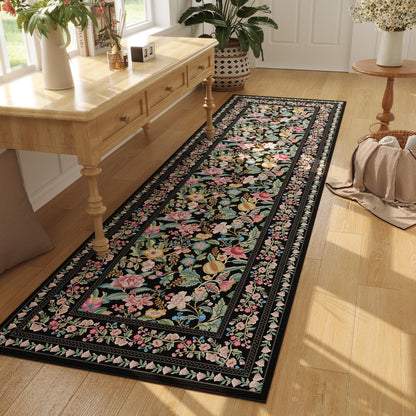 Vowkten Kitchen Runner Rug 2'x6' Non Slip Washable Black Vintage Polyester