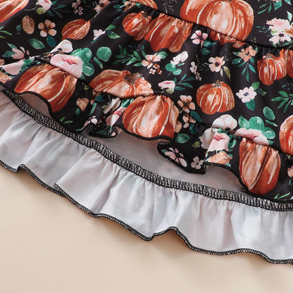 Kislio Toddler Girls Pumpkin Ghost Shirt Ruffle Pants Set 3PCS orange 12-18M