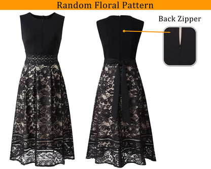 VFSHOW Womens Black Lace Tie Waist Front Zipper Slim A-Line Dress Size L