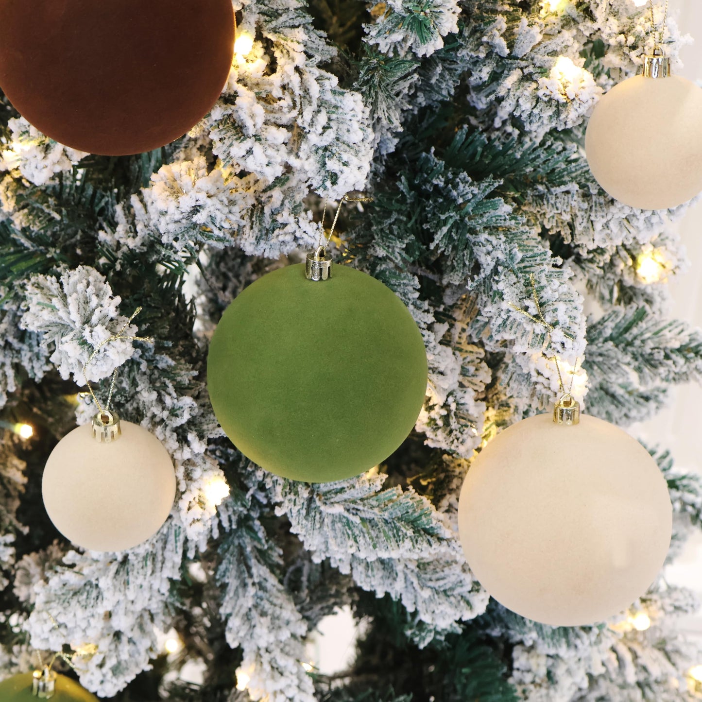 Senjie 30pcs Velvet Christmas Balls Ornaments 2.36in Brown Green Khaki