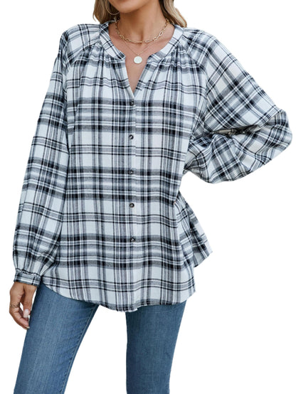 INFITTY Women's Long Sleeve Plaid Flannel Shirt Jacket White Size S