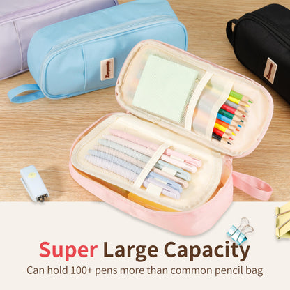 Zzrywuty Large Zipper Pen Case Pencil Pouch for Office Travel Black