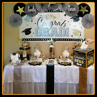 BEISHIDA 2025 Graduation Card Box Black Gold 9x9x9 Inch Party Decor