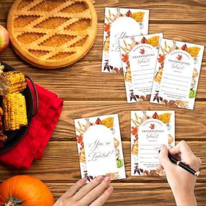 Yhtmbf Thanksgiving Party Invitations 20pcs 4x6 Maple Leaves Pumpkins Fall