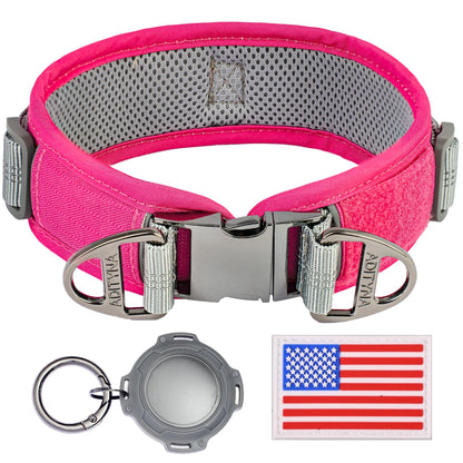 ADITYNA Durable 2-inch AirTag Dog Collar Reflective Metal Buckle Pink Size M
