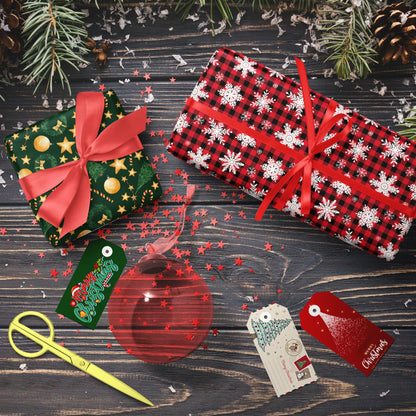 GIOLNIAY Christmas Wrapping Paper Snowflakes Red Black Plaid 28x40 4 Sheets