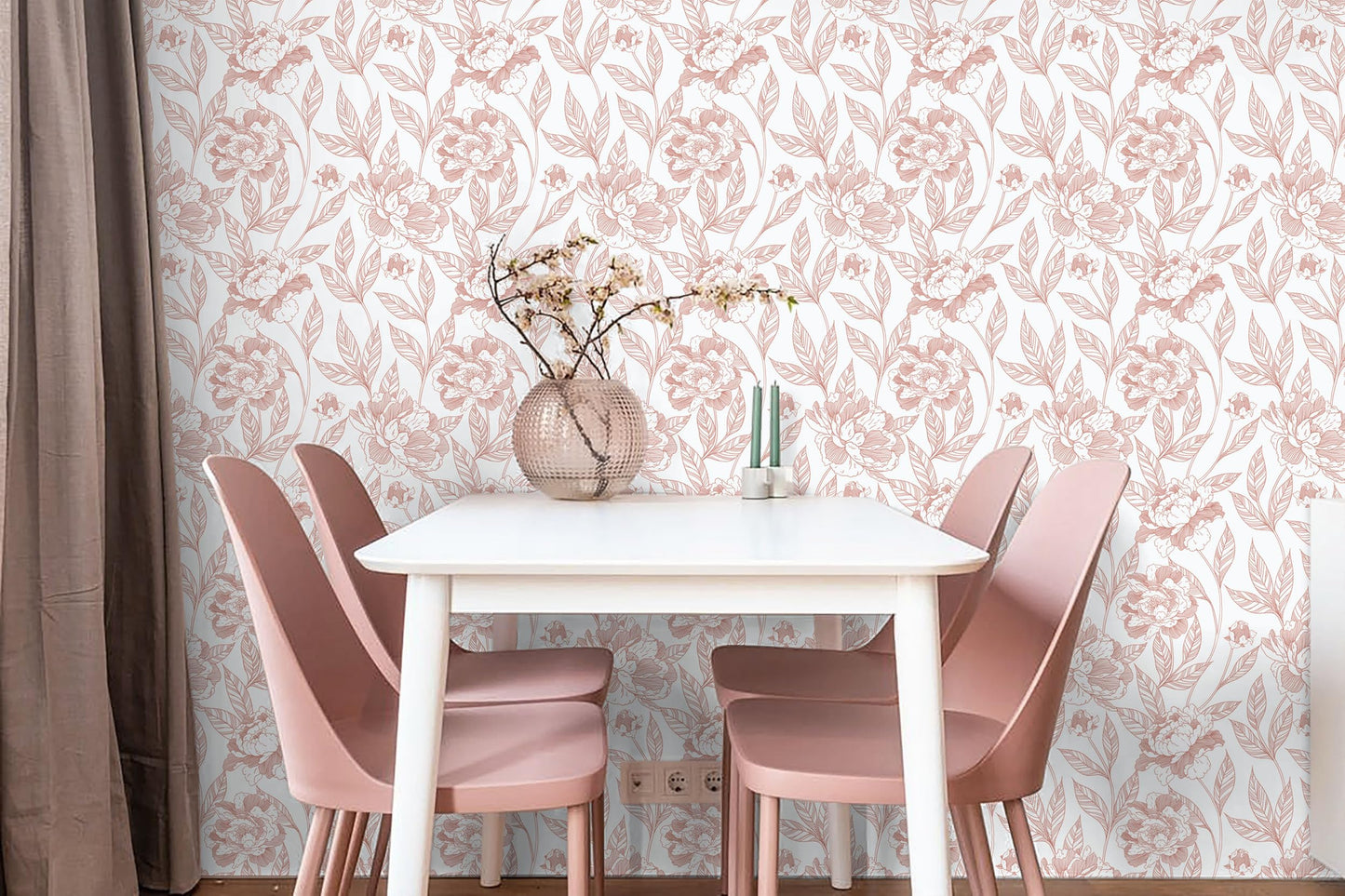 Timeet Pink Floral Peel and Stick Wallpaper Vinyl 17in x 78.7in Modern