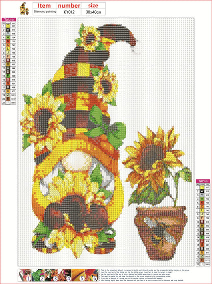 AllWenTo 5D Diamond Painting Kit Sunflower Anime Gnome 12x16 Inch
