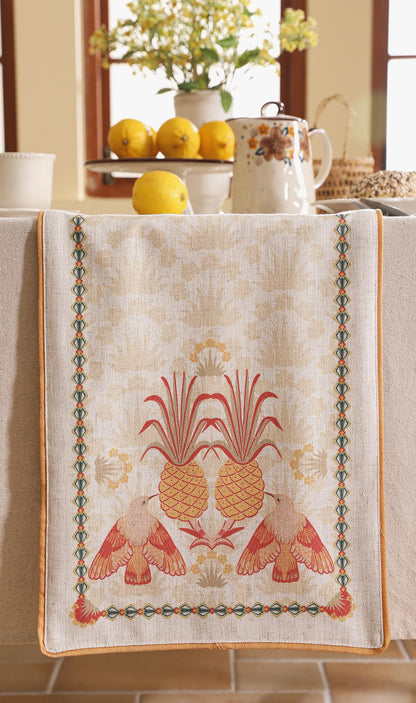 patdrea Tropical Linen Table Runner 12x102in Yellow Pineapple Floral Modern