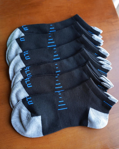 ASLU Athletic Compression Cushioned Ankle Socks Black 6 Pairs Size 6-9