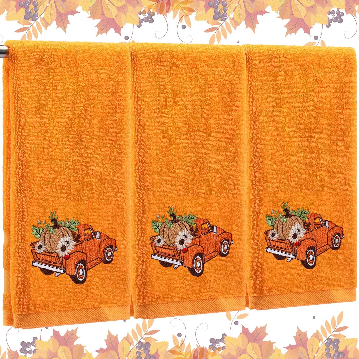 Fanfanwin 3 Pcs Thanksgiving Hand Towels Orange Pumpkin 13.8x29.5 Inch Cotton