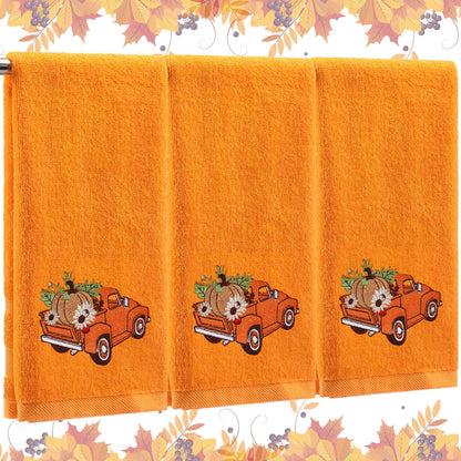 Fanfanwin 3 Pcs Thanksgiving Hand Towels Orange Pumpkin 13.8x29.5 Inch Cotton