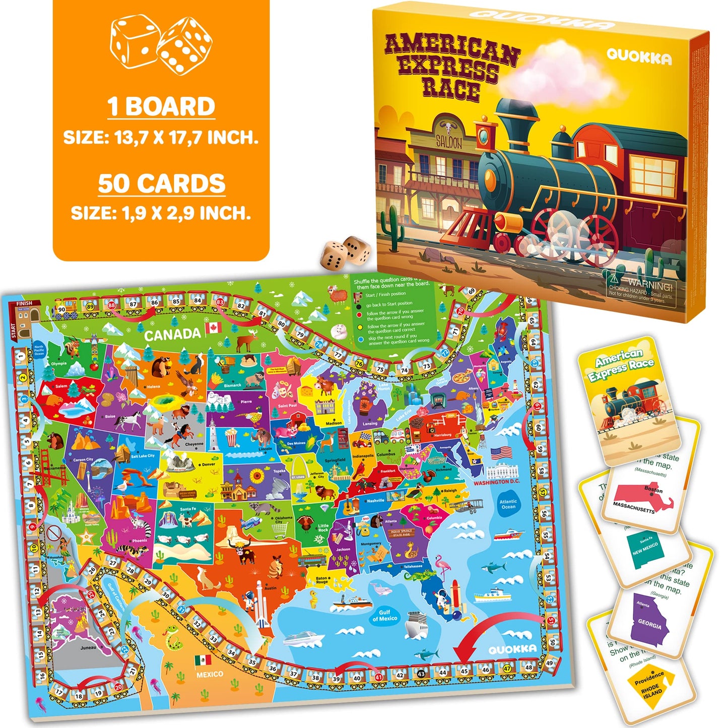 QUOKKA 3X Learning Board Games Set Educational Trivia Cards Kids Ages 6-8