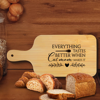 FONDCANYON Cat Mom 15x7 Cutting Board with Handle Kitchen Gift