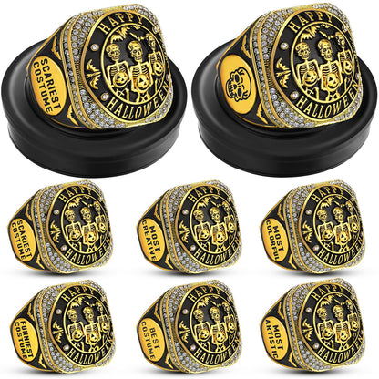Highergo Halloween Skeleton Trophy Rings Set 6pcs with Neck Chain Stand