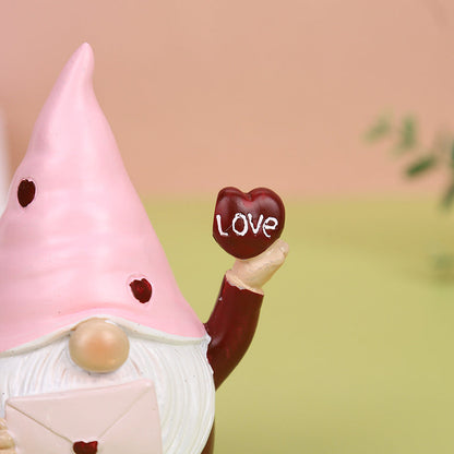 Valentine's Day Dwarf Doll Resin Gift Ornament Desktop Decoration Pink Hat Dwarf